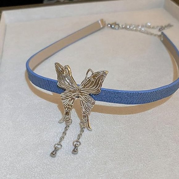 Jeans Butterfly Necklace Choker - Picture 4 of 5